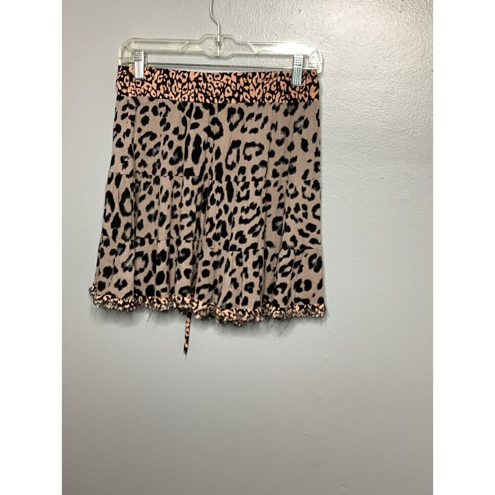 Umgee USA Leopard Print Tiered Mini Skirt Womens M Boho Indie Sleaze AnimalPrint